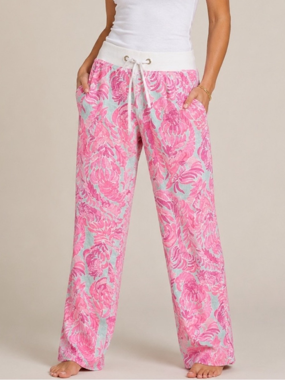 Lilly Pulitzer The Beach Pant Poolside Blue Love Birds
Pink Blue Wide Leg Large